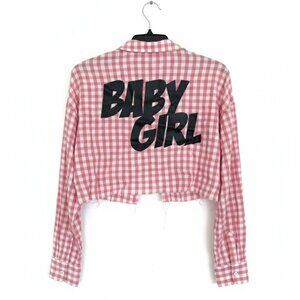 Fashion Nova "Baby Girl" Gingham Cropped Flannel/Shirt